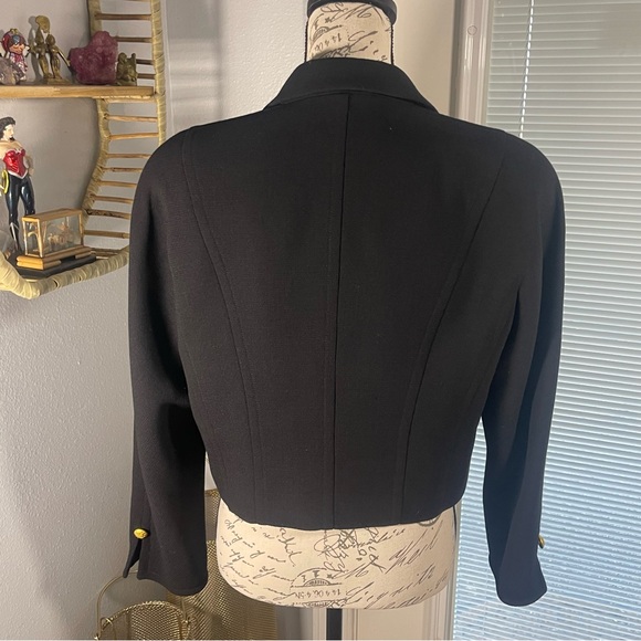 ESCADA Margaretha Ley Vtg 80’s Black Cropped Wool Gold Crest Button Jacket Sz 42 - Picture 10 of 16
